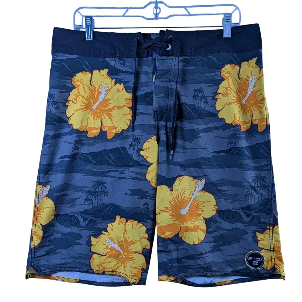 Billabong Board Shorts Mens 34‎ Gray Yellow Hibiscus Floral PX3 Platinum X